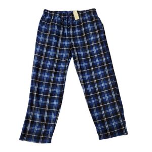 DG Hill Mens S Fleece Blue Plaid Pajama Lounge Pants